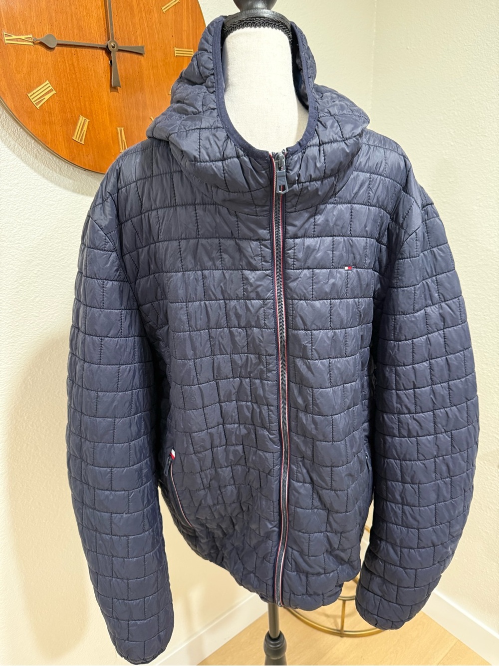 Tommy Hilfiger Quilted Hooded Puffer Jacket Navy Blue Women’s XL
